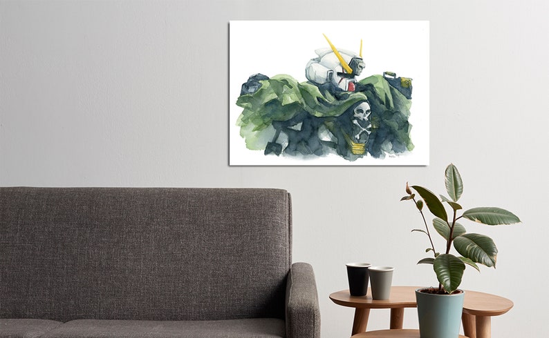 Gundam Unicorn Wall Art Crossbones Gundam Prints Anime Watercolour Print Manga Crossbones Watercolor otaku jrpg wallpaper Gamer Wall Decor image 1