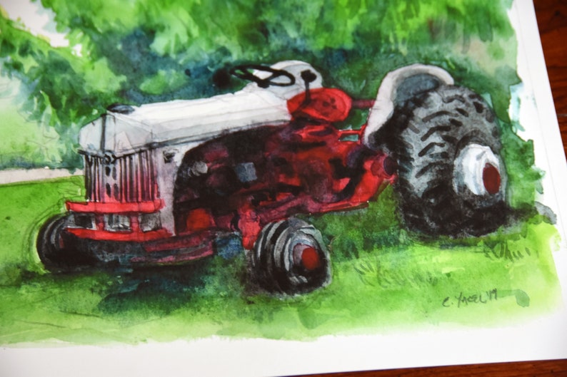 Ford Model N Old red Tractor Watercolor Painting vintage tractor paintings Old Farm Tractor Midwest Farm Equipment painting farm wall art image 4