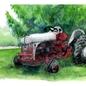 Ford Model N Old red Tractor Watercolor Painting vintage tractor paintings Old Farm Tractor Midwest Farm Equipment painting farm wall art image 3