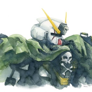 Gundam Unicorn Wall Art Crossbones Gundam Prints Anime Watercolour Print Manga Crossbones Watercolor otaku jrpg wallpaper Gamer Wall Decor image 4