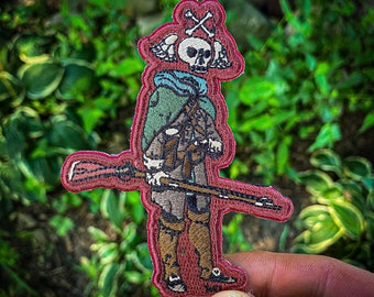 Memento Mori Longhunter Flintlock Skull Trekking Hiking US History Mountain Man Bushcraft Embroidered Morale Patch