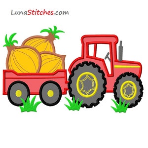 Tractor and Wagon with Oniond APPLIQUE Embroidery Design   INSTANT DOWNLOAD