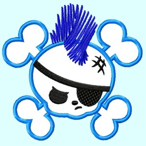 Pirate Rock and Roll Skull APPLIQUE Embroidery Designs 3 sizes for hoops 4x4 5x7 6x10 INSTANT Download