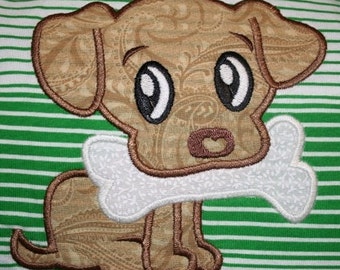 Cute Puppy Dog with bone APPLIQUE Embroidery Designs 3 sizes INSTANT DOWNLOAD