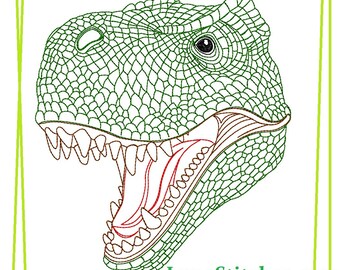 T-Rex Dinosaur Dino Head Bean and single Stitches Embroidery Design  INSTANT DOWNLOAD