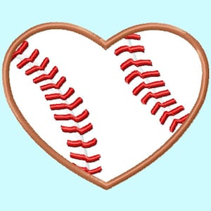 Coração de beisebol ou softball APPLIQUE Desenhos de bordado DOWNLOAD INSTANTÂNEO