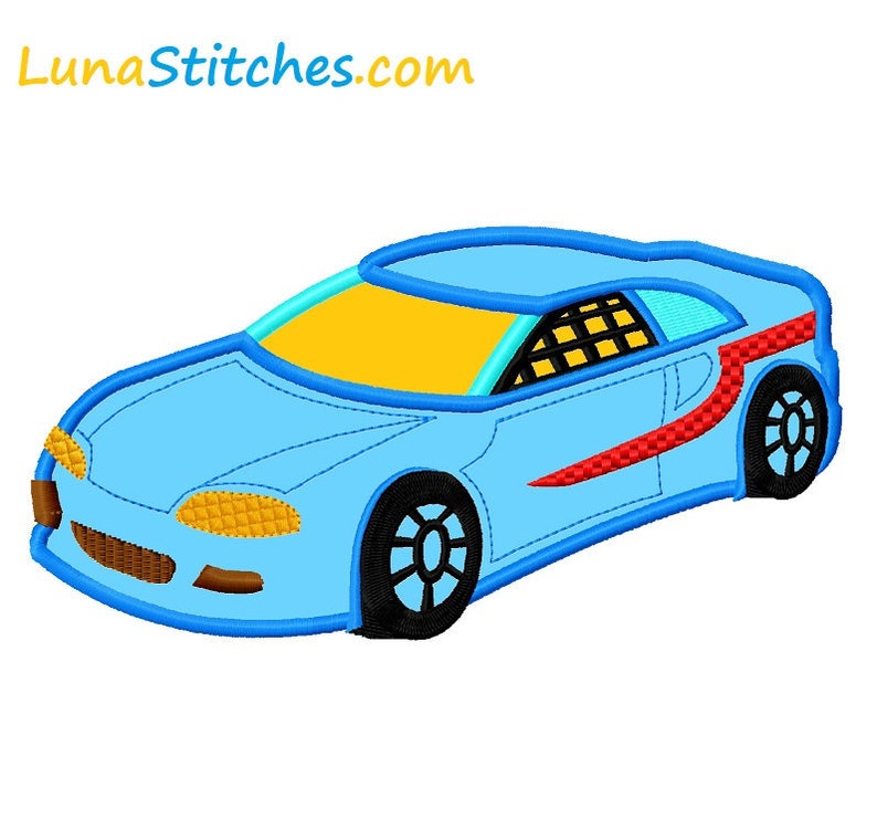 Race Car Blue APPLIQUE Broderie Design 3 tailles INSTANT Etsy France