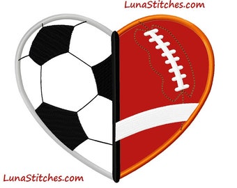 Soccer and Football Sports Cœur Applique Broderie Design INSTANT DOWNLOAD