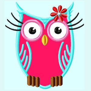 Cute Pink and Blue  Owl Applique Embroidery Design   INSTANT DOWNLOAD