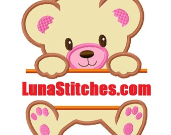 Split Teddy Bear All Applique Embroidery Design 3 sizes INSTANT DOWNLOAD