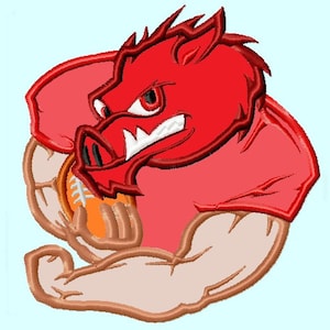 Wild Hog Football player Applique Embroidery Design Instant Download