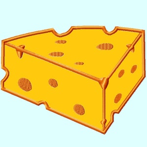 May include: A yellow wedge of Swiss cheese with orange holes. The cheese is a cartoon illustration.