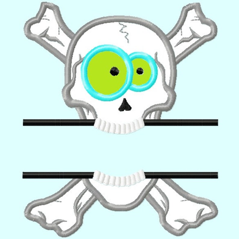 Split Skull Funny Eyes Applique Embroidery Design INSTANT DOWNLOAD image 1