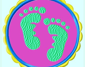 Framed Baby Footprints Applique Embroidery Design 3 sizes INSTANT DOWNLOAD