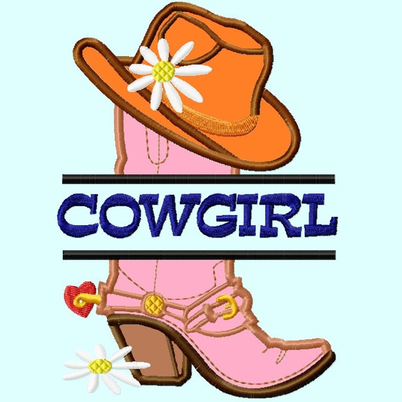 Split Cowgirl Hat on Boot Applique Embroidery Design Pattern Etsy