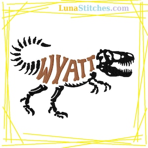 T-Rex Dinosaur Dino Personalized Fill Embroidery Design 3 sizes TRex Skeleton Bones Fossil Name