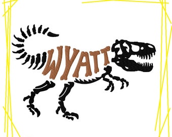 T-Rex Dinosaur Dino Personalized Fill Embroidery Design 3 sizes TRex Skeleton Bones Fossil Name