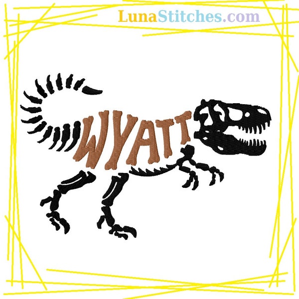 T-Rex Dinosaur Dino Personalized Fill Embroidery Design 3 sizes TRex Skeleton Bones Fossil Name