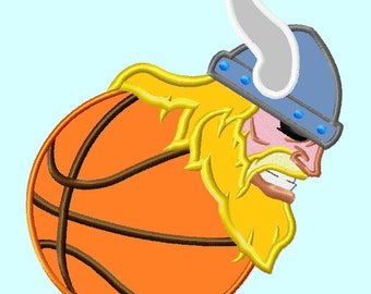 Mascotte de Viking sur Basketball Applique broderie motifs 5 tailles, téléchargement immédiat