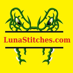 May include: Green vine with thorns and eyes, forming a split monogram with the text "LunaStitches.com" in red.