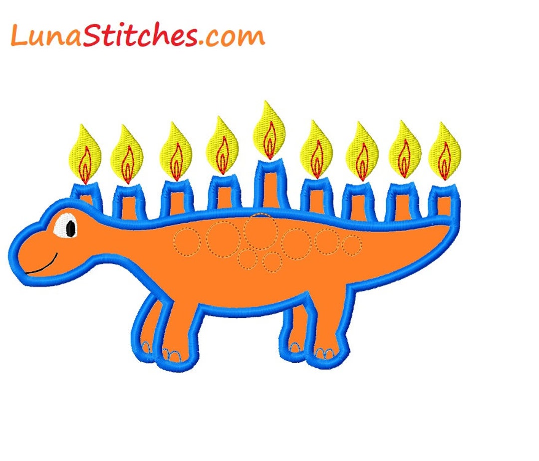 Hanukkah Dino Dinosaur Menorah Embroidery Designs 3 Sizes Etsy
