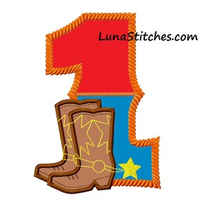 Botas de vaquero número uno Applique bordados diseños INSTANT DESCARGAR