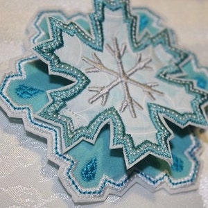 Snow Flake Napkin Holder, In The Hoop Embroidery Applique Design 2 sizes for hoops 4x4 or larger INSTANT Download image 2