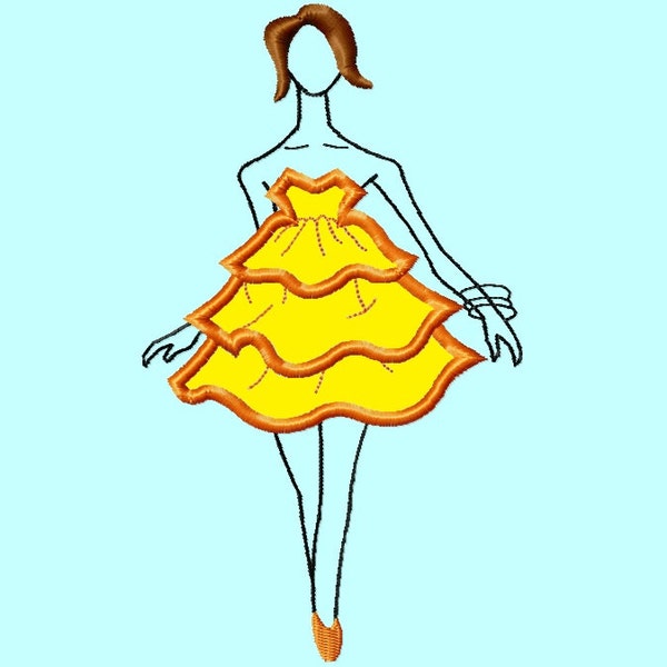 Modeling Orange Dress Applique Embroidery Design Pattern  INSTANT DOWNLOAD