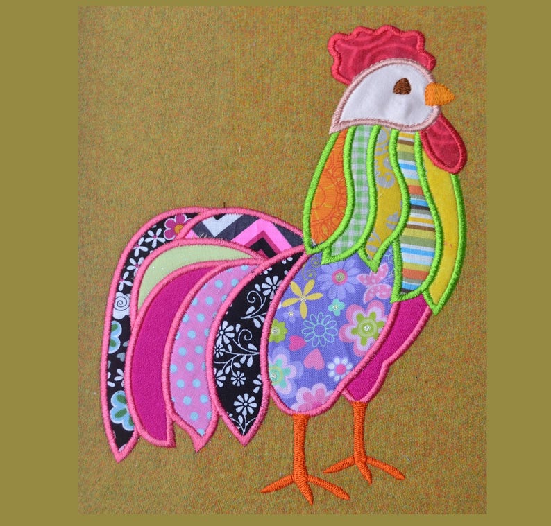 Multicolor Chicken Rooster APPLIQUE Embroidery Design 5 Sizes Etsy