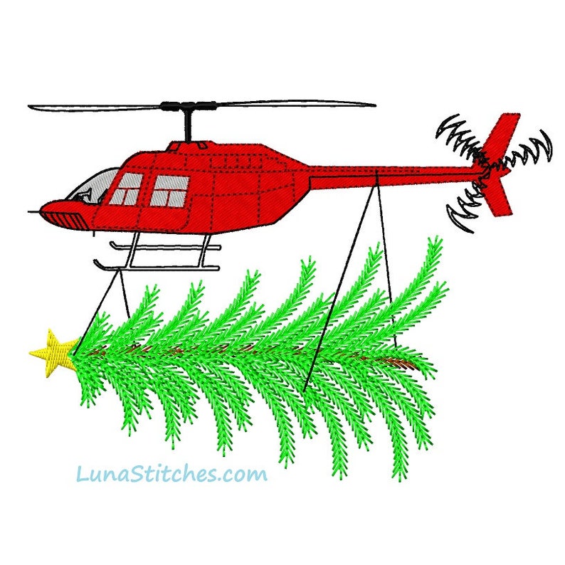 Helicopter with Christmas Tree Fill Embroidery Design INSTANT Etsy