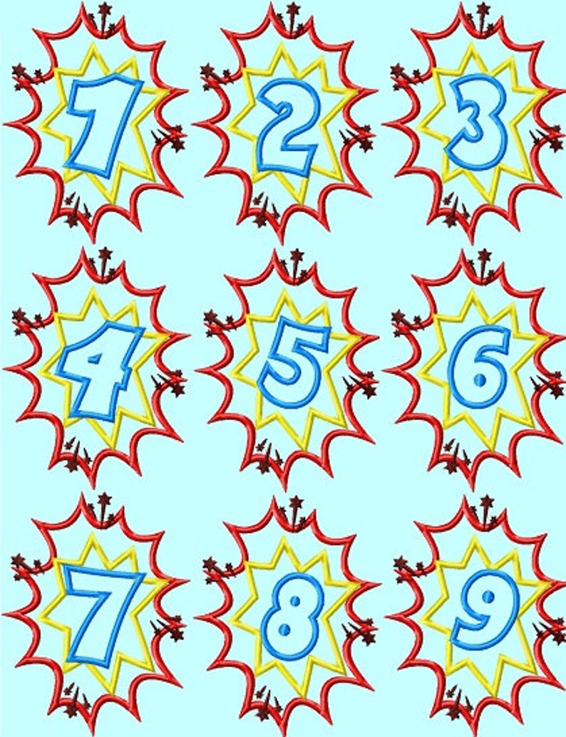Blast Number Set 1 to 9 APPLIQUE Embroidery Designs INSTANT DOWNLOAD - Etsy