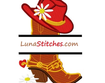 Split Cowgirl Hat on Boot Fill Embroidery Design Pattern INSTANT DOWNLOAD