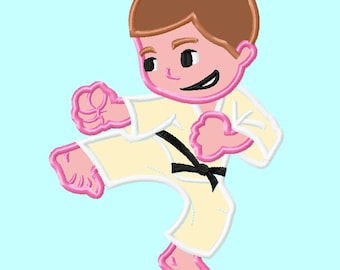 Ninja Karate Boy brown hair  APPLIQUE Embroidery Design INSTANT DOWNLOAD