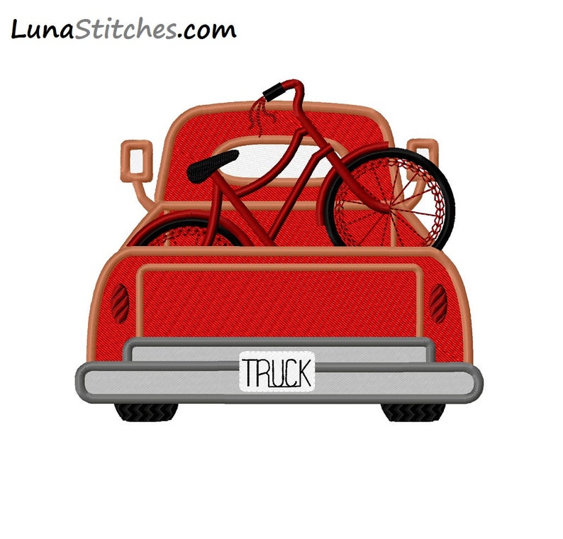 Bicycle in Truck APPLIQUE and Fill Embroidery Design 3 sizes each INSTANT DOWNLOAD image 2