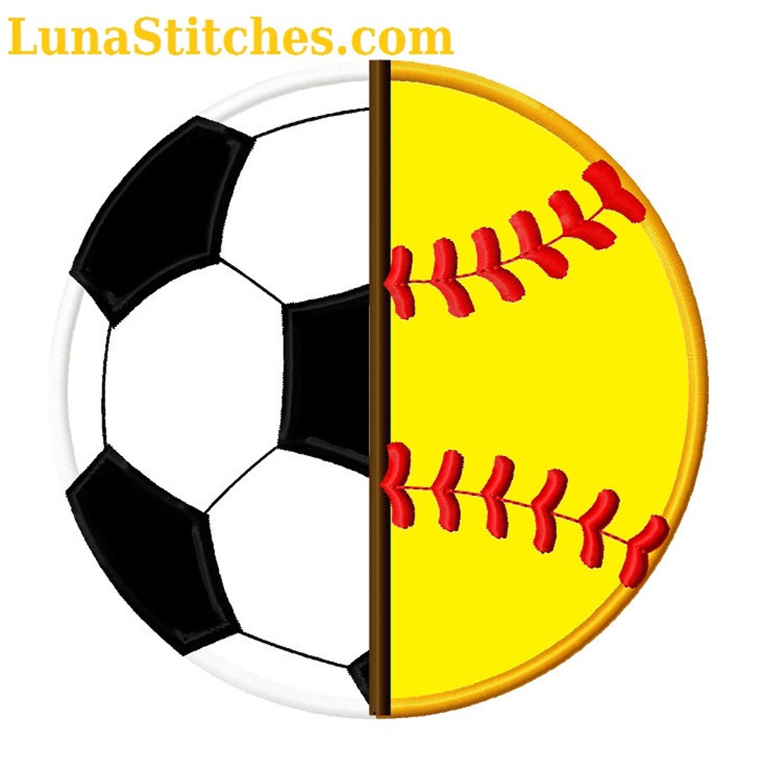 Soccer and Softball Baseball Halves Applique Embroidery Design INSTANT
