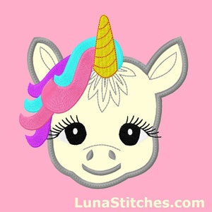 Baby Unicorn Pony Head Applique Embroidery Design 4 sizes INSTANT DOWNLOAD