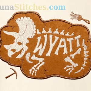 Triceratops Fossil Dinosaur Dino Personalized Applique Embroidery Design  INSTANT DOWNLOAD