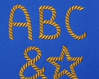 Rope Font Set in 3 sizes  Embroidery Designs   INSTANT DOWNLOAD  Includes BX files Plus Bonus Symbols