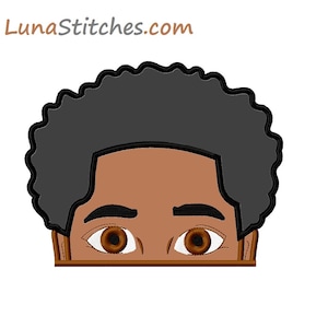 Afro Hair Boy Peeker Applique Bordado Diseños 3 tamaños INSTANT DESCARGAR DESCARGAR