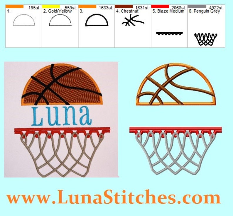 Split Basketball and Net, Applique Embroidery Design INSTANT DOWNLOAD image 3