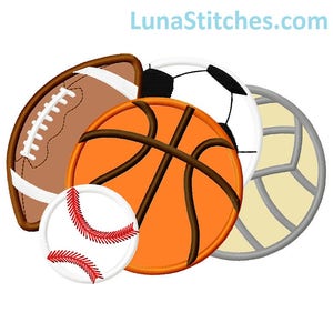 All Sports Balls Baseball, Soccer, Football, Volleyball and Basketball Applique Embroidery Design INSTANT DOWNLOAD image 1