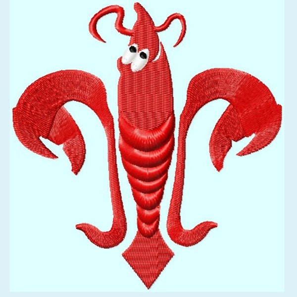 Crawfish Fleur De Lis Embroidery Designs 3 sizes   INSTANT DOWNLOAD