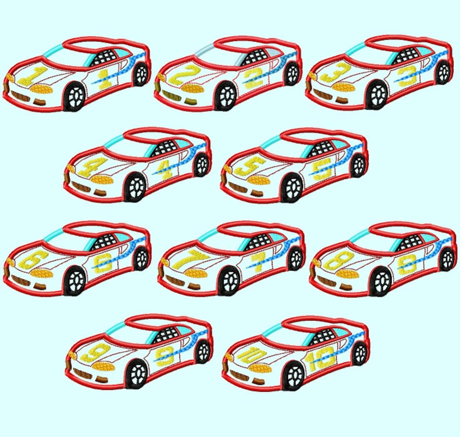 Red Race Car 1 to 10 Number Set APPLIQUE Embroidery Design 3 Etsy