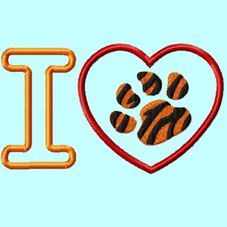 I LOVE Tiger Heart Paws Embroidery Designs 4,5,6,7,8 inches included INSTANT DOWNLOAD image 2