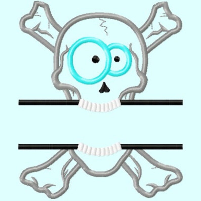 Split Skull Funny Eyes Applique Embroidery Design INSTANT DOWNLOAD image 2