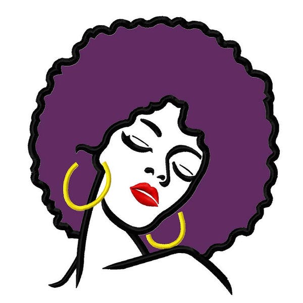 Woman with Afro Hair Applique Embroidery Designs 3 sizes INSTANT DOWNLOAD