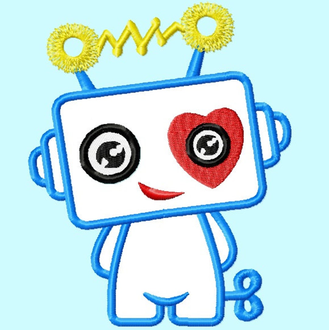 Cute Robot Heart APPLIQUE Embroidery Designs 4 Sizes INSTANT DOWNLOAD