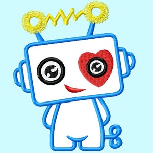 Cute Robot Heart APPLIQUE Embroidery Designs 4 sizes  INSTANT DOWNLOAD