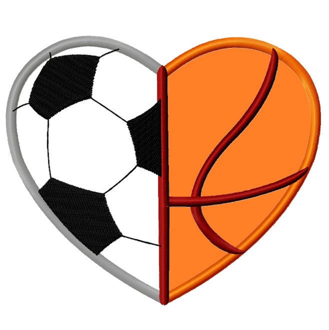 Basketball and Soccer Heart Applique Embroidery Design Sizes