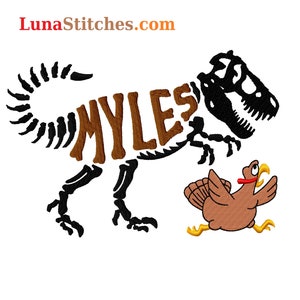 T-Rex Dinosaur Dino with Turkey Holiday Thanksgiving Personalized Fill Embroidery Design
